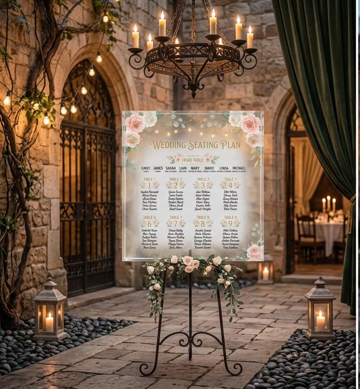 Floral Wedding Seating Chart Sign Elegant Reception Decor, Custom ...
