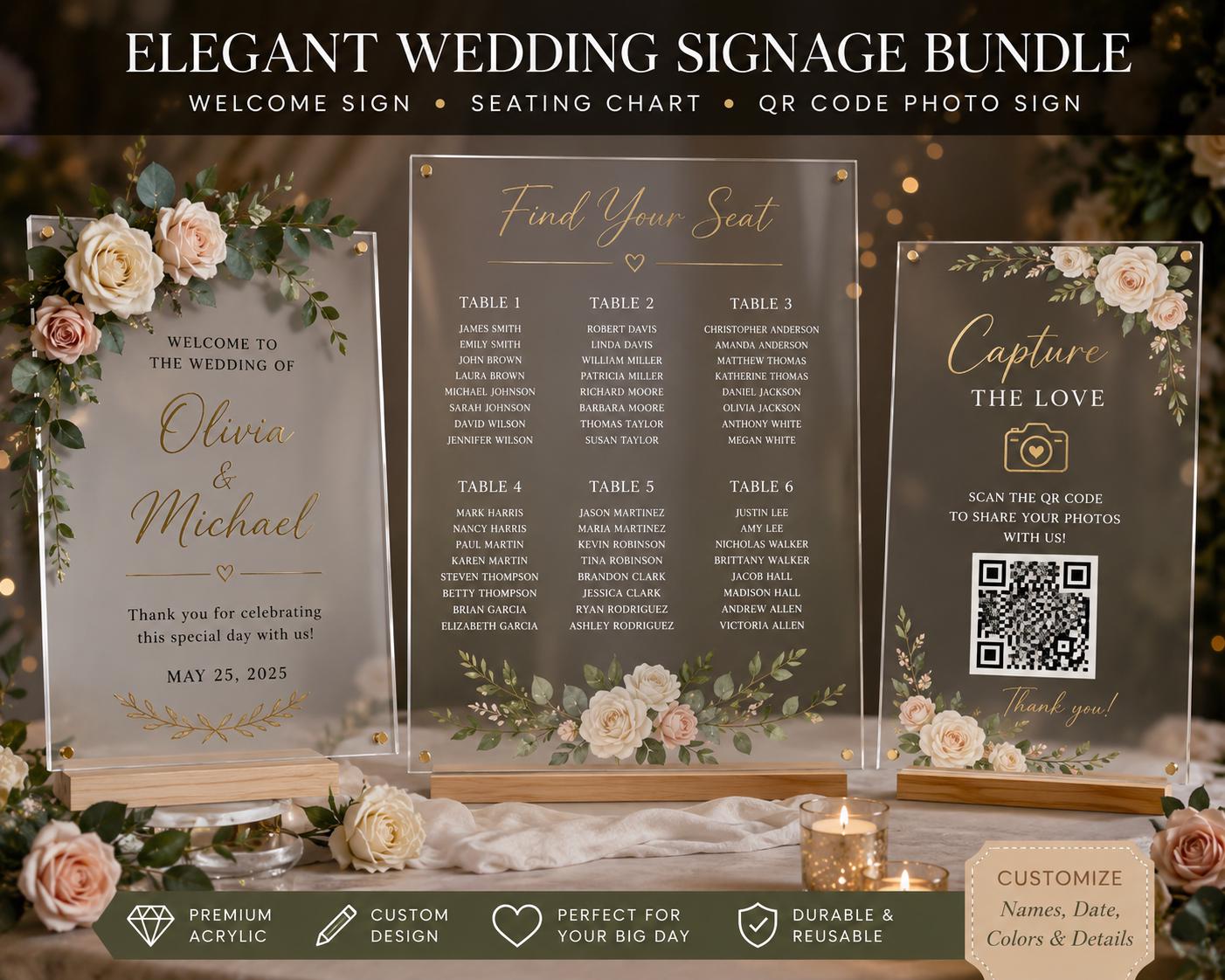 Wedding Bundle , Reception Signs , Modern Invitation Suite , QR Code