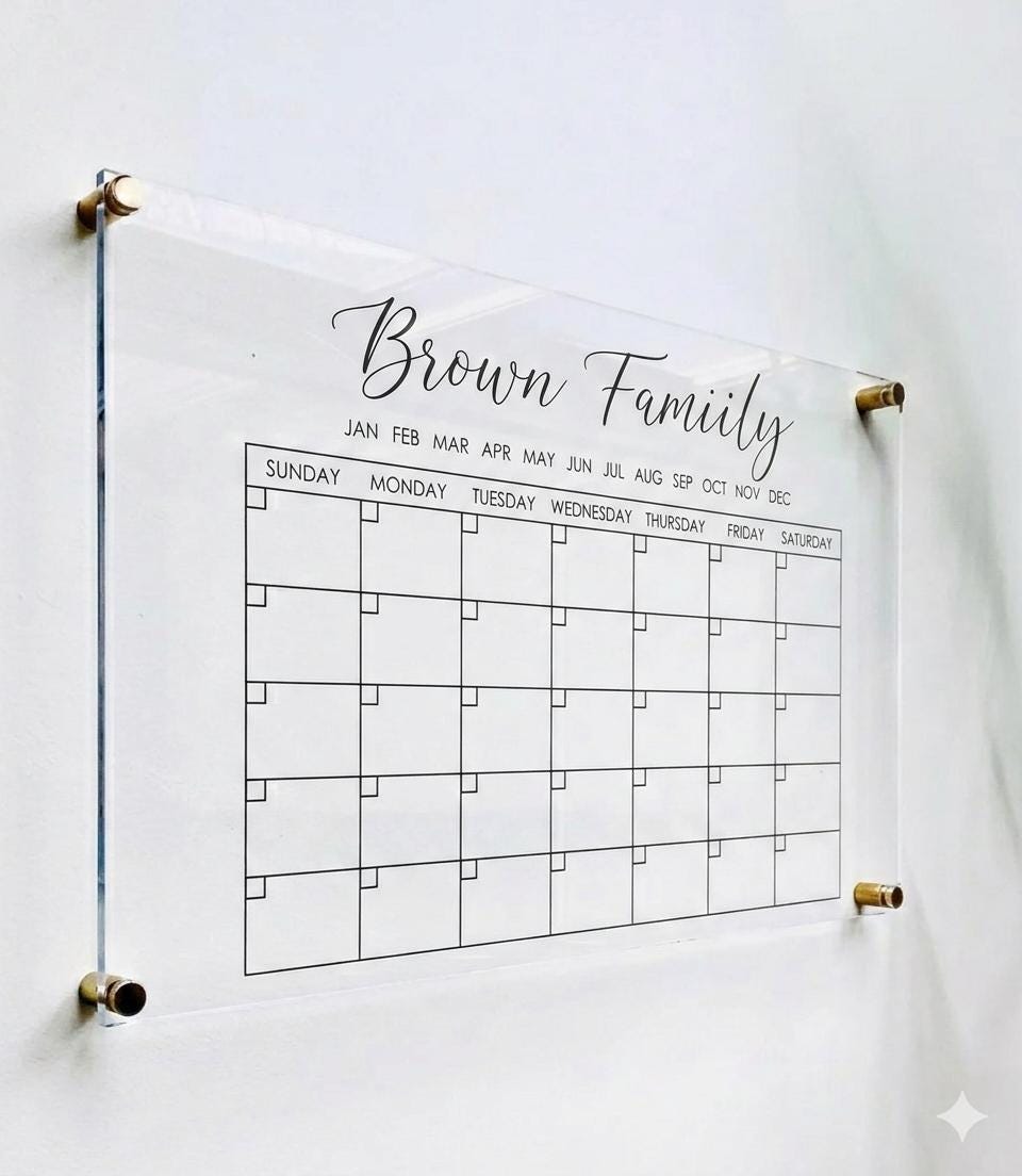 Minimalist Acrylic Family Calendar Board, Wall Chore Organizer, Wee...