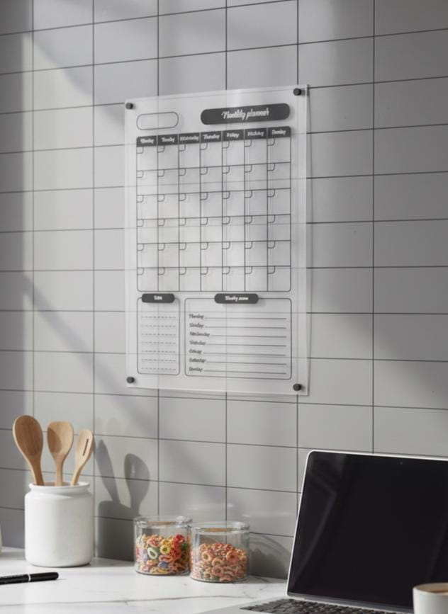 Acrylic Monthly Calendar Dry Erase Board: Wall Planner, Schedule Or...