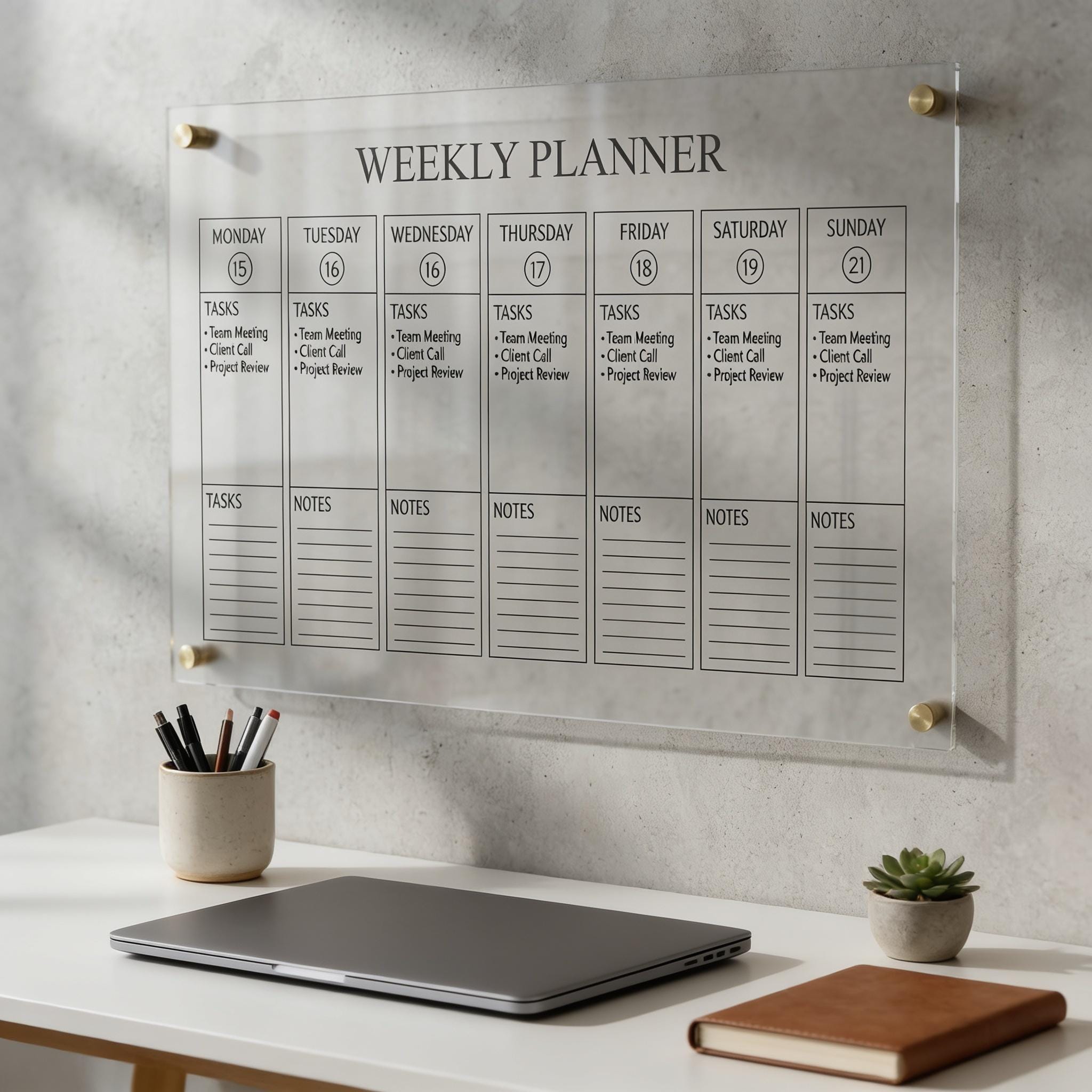 Wall Calendar: Customizable Acrylic Weekly Planner (Dry Erase)