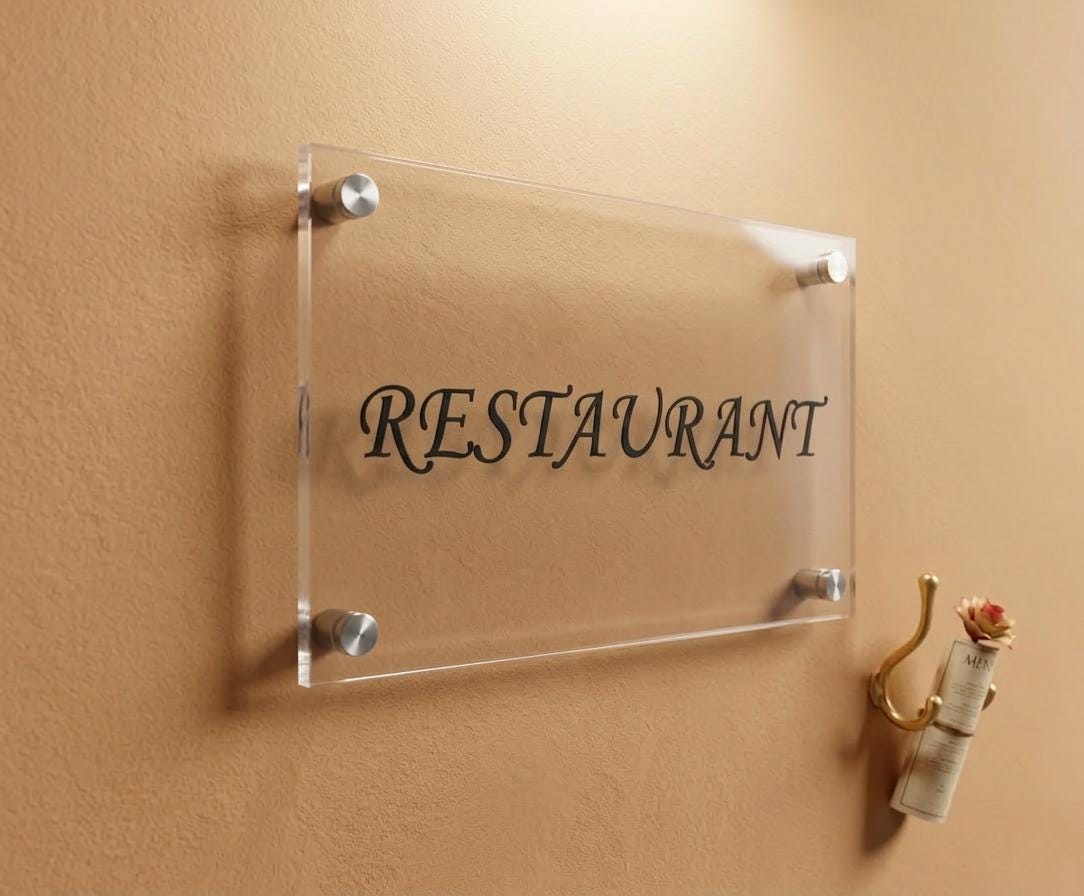 Modern Acrylic Restroom Sign , Minimalist Bathroom Door Plaque