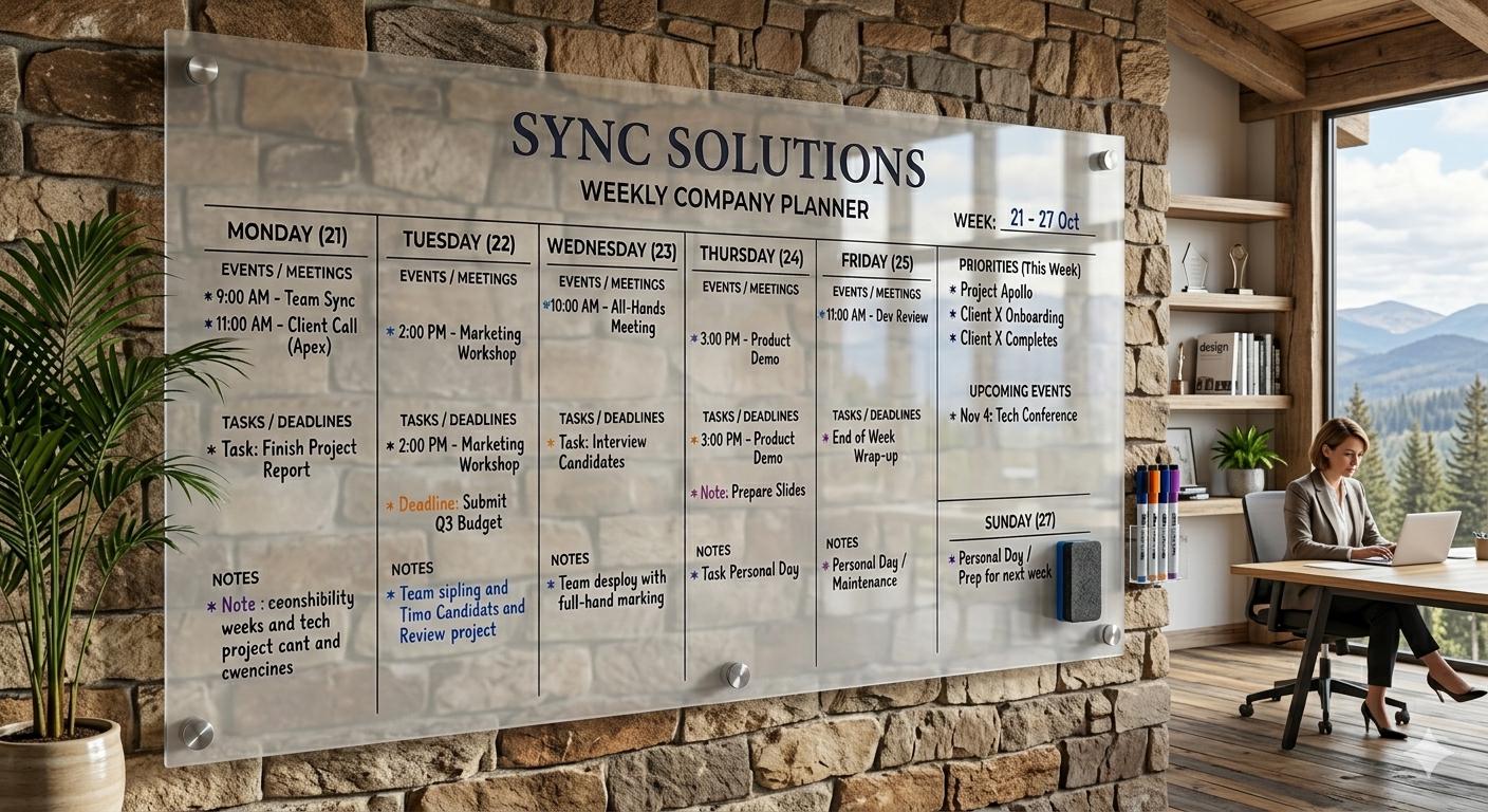 Weekly Office Planner, Minimalist Design , Dry Erase, Wall Mounted