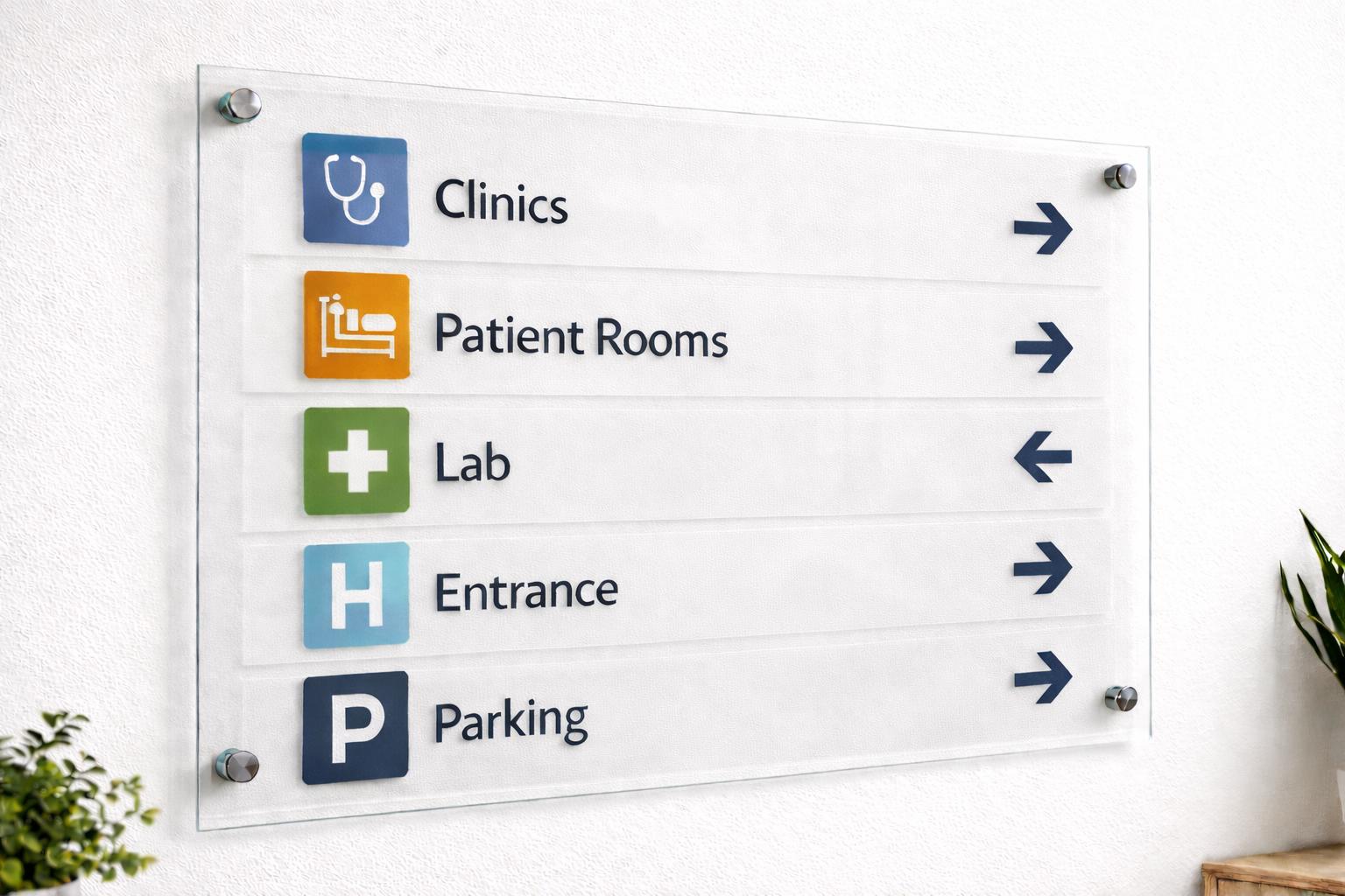 Custom Clear Acrylic Office Wayfinding Sign, Wall Mounted