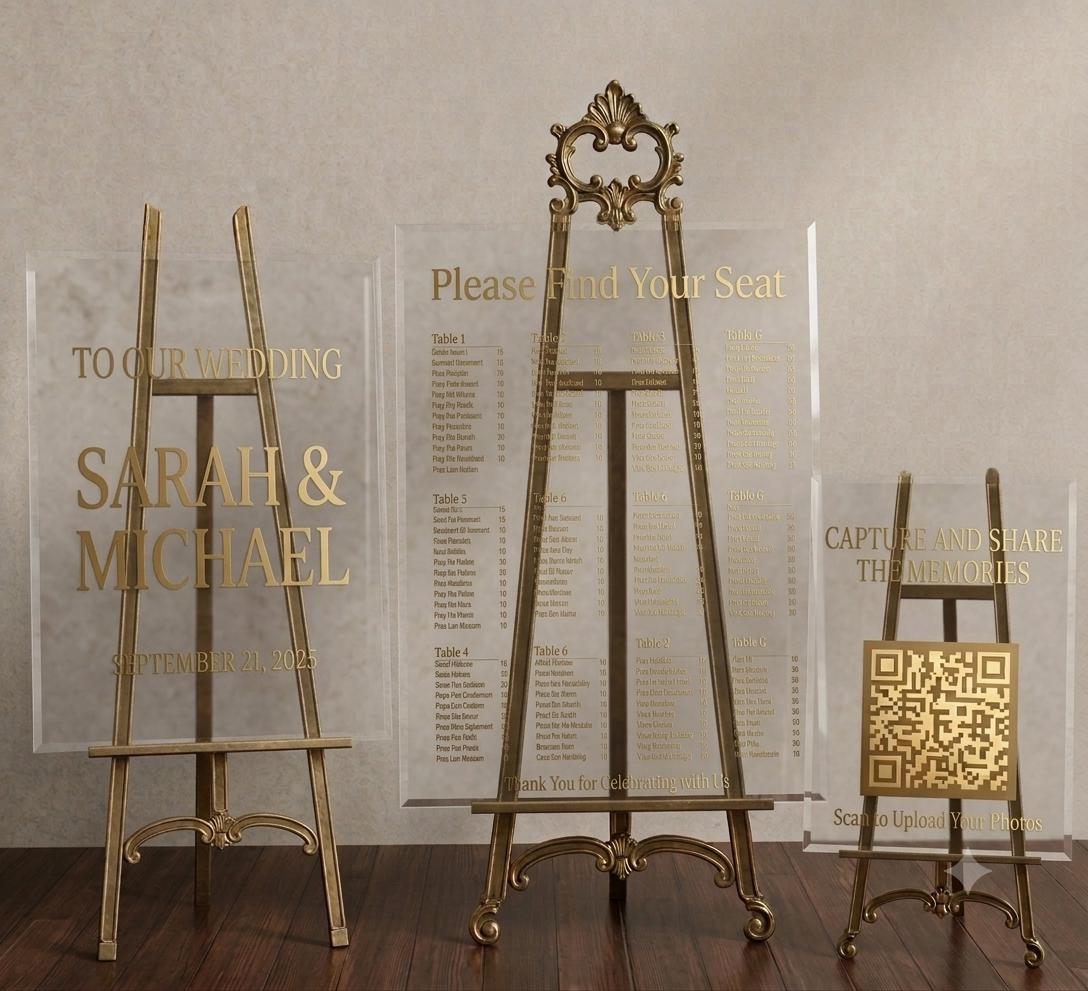 Modern Acrylic Wedding Sign Bundle , Welcome, Seating Chart QR Code