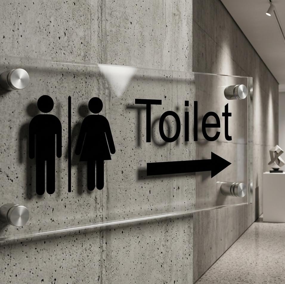 Office Acrylic Restroom Sign, Clear or Mirror Gold (Includes Steel ...