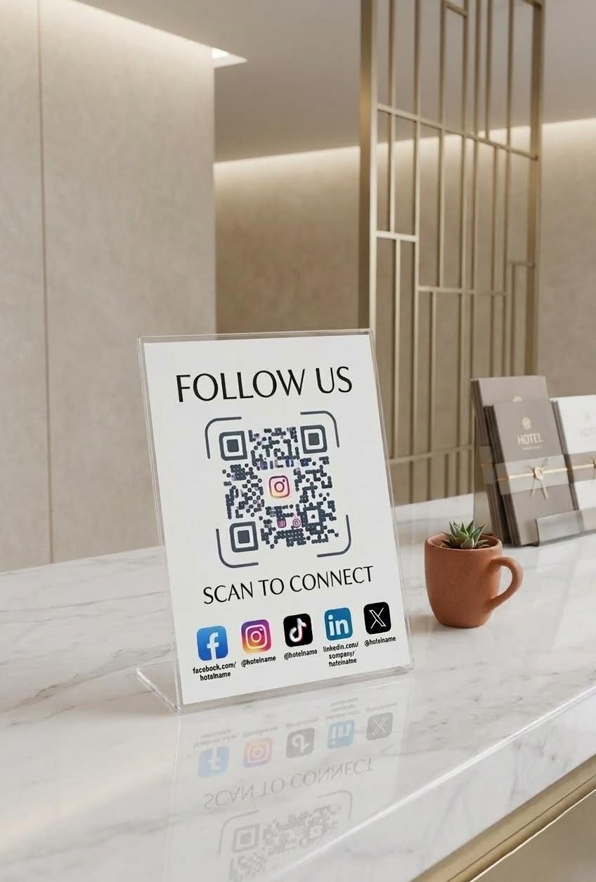 Custom Acrylic Social Media QR Code Sign, Countertop Display Plaque