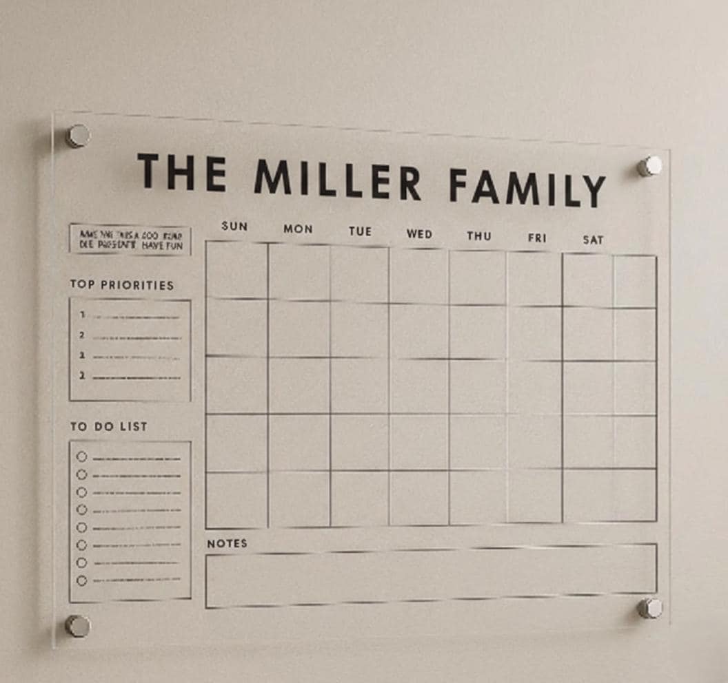 Family Wall Calendar , Custom Acrylic , Dry Erase , Modern Design