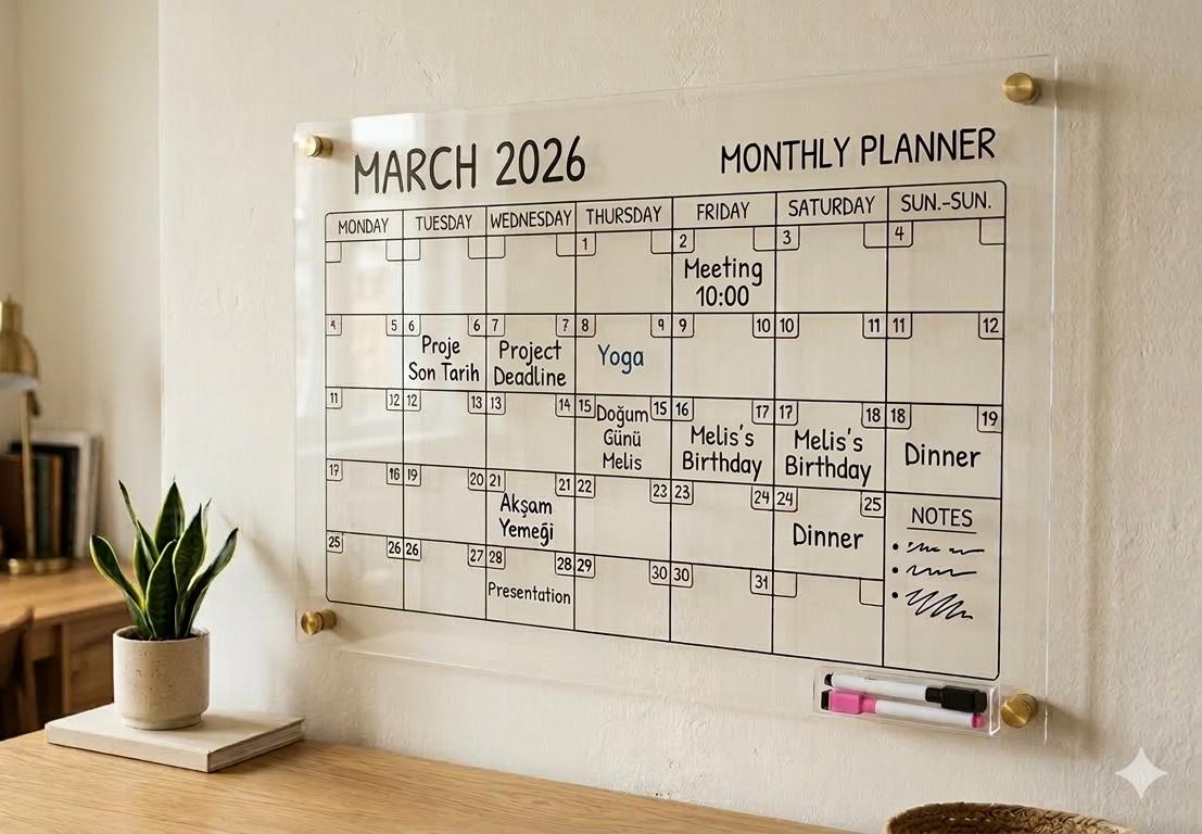 Minimalist Acrylic Monthly Planner Calendar, Clear Wall Organizer (...