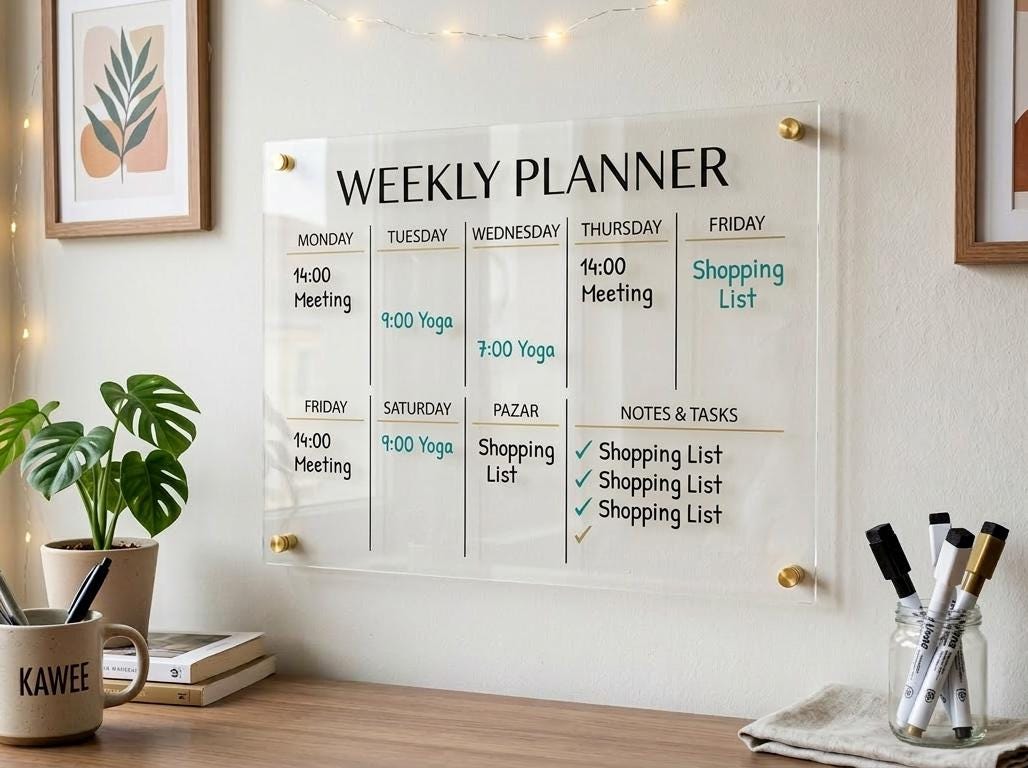 Clear Acrylic Weekly Planner Board, Minimalist Desk Schedule Organizer