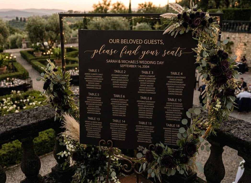 Floral Wedding Seating Chart - Acrylic Reception Guest Sign