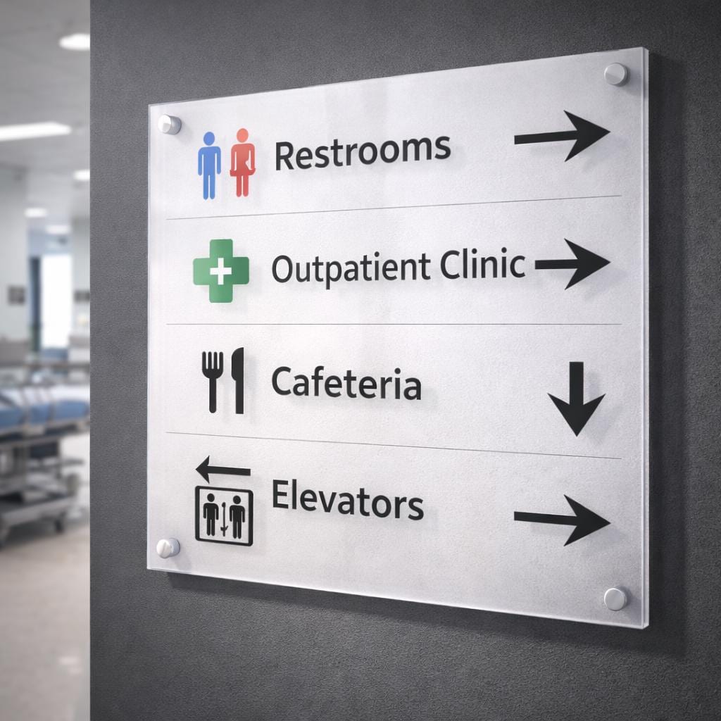 Modern Acrylic Directional Sign, Custom Office Wayfinding