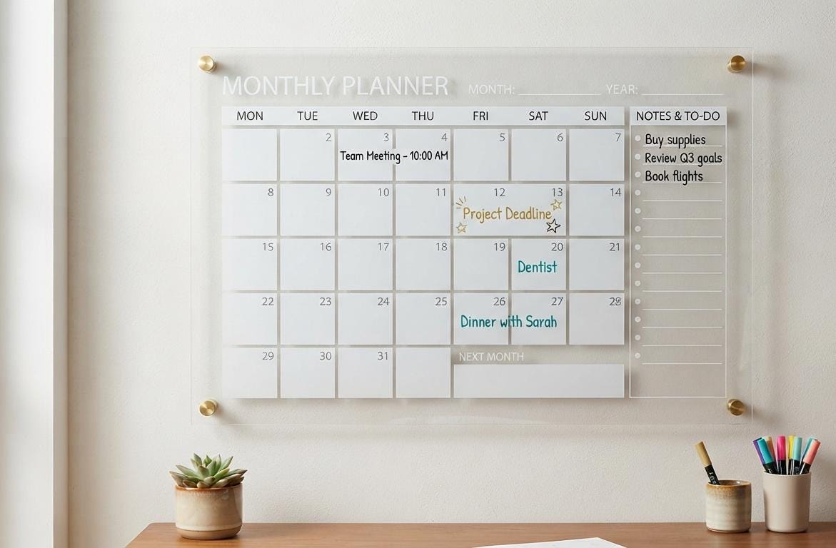 Minimalist Acrylic Monthly Calendar (Dry Erase, Wall Mounted)