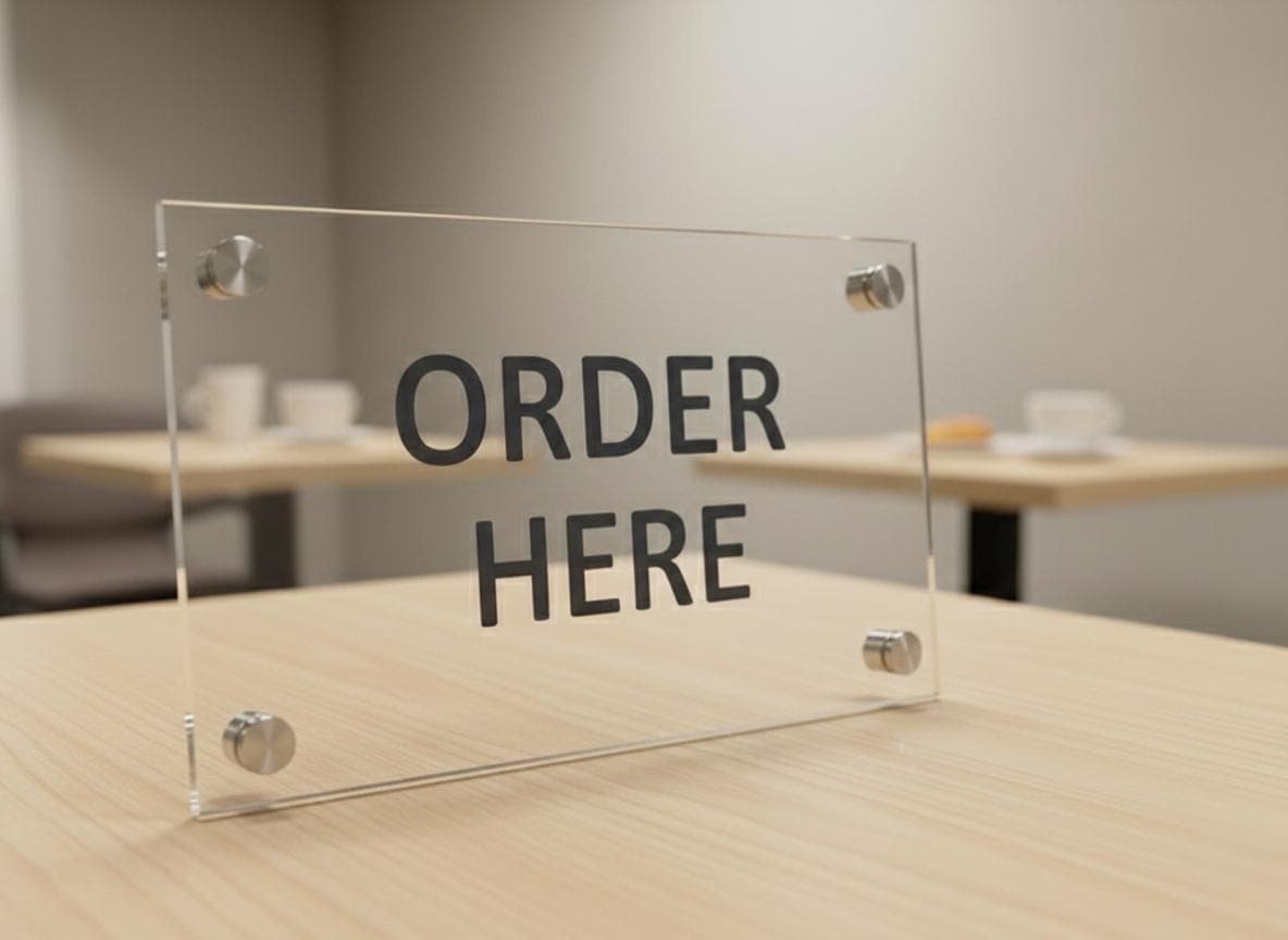 Modern Acrylic Order Here Sign – 12 Inch Square Business Display