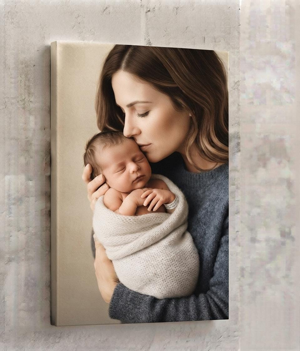First Photo Mother and Child Canvas Print, Personalized Mom & Baby ...