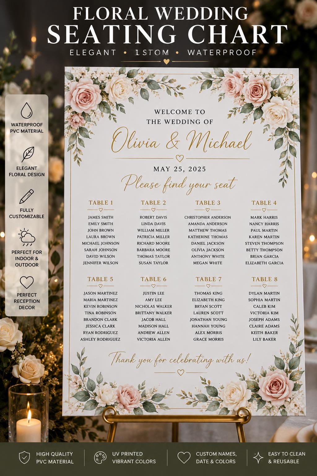 Wedding Seating Chart Template Printable, Elegant Wedding Seat Char...