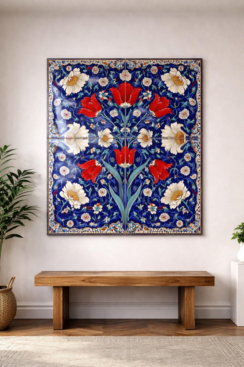 Turkish Tulip Acrylic Wall Art – Floral Tile Pattern Print