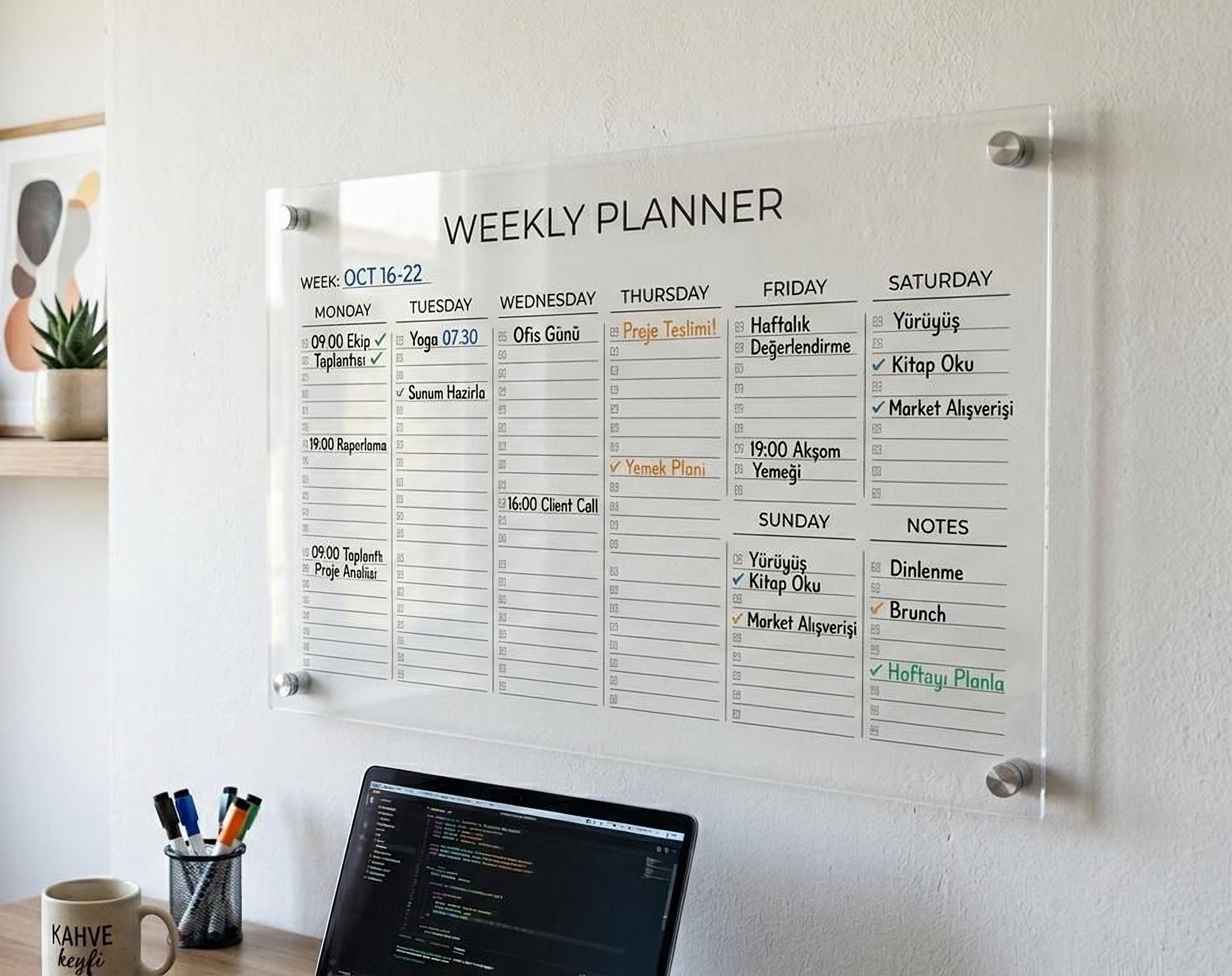Weekly Acrylic Wall Planner: Reusable Dry Erase Board