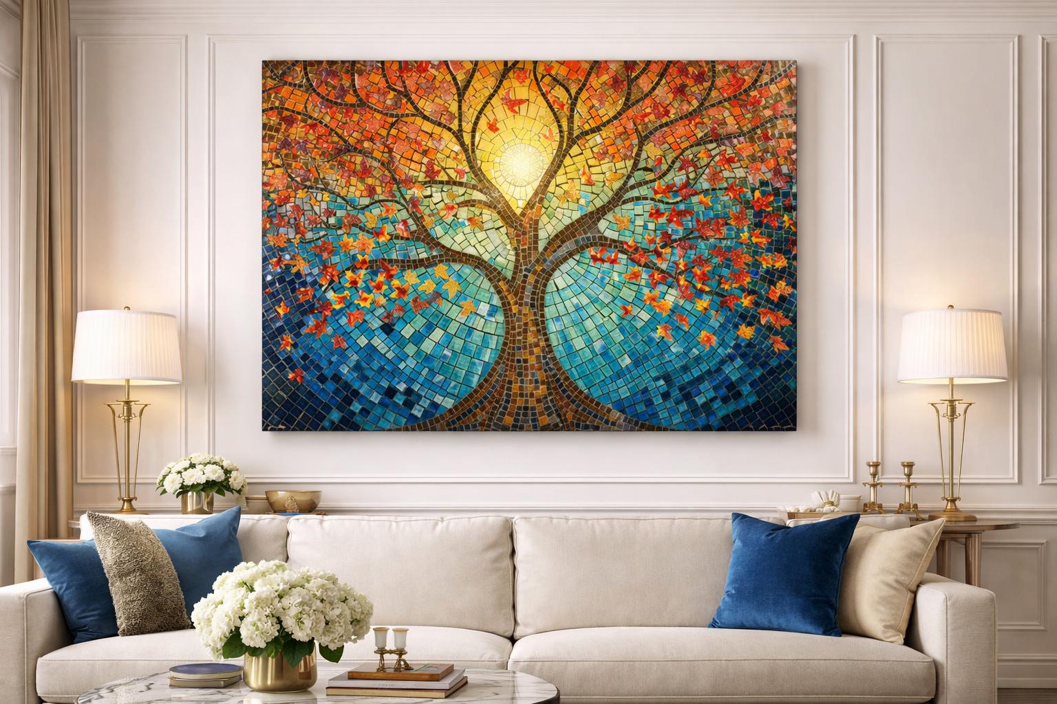 Mosaic Tree of Life Acrylic Wall Art, Abstract Colorful Print