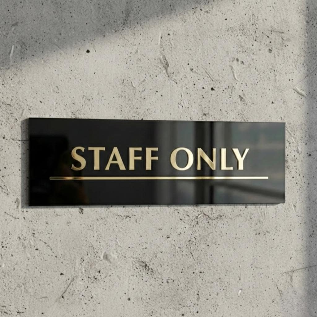 Modern Staff Only Acrylic Sign – Black Gloss Restricted Area Plaque