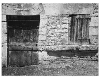 Closed Door and Weathered Shutter – Black and White Architectural Photography