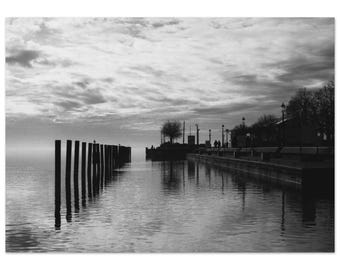 Posts in the Water – Black and White Minimalist Landscape