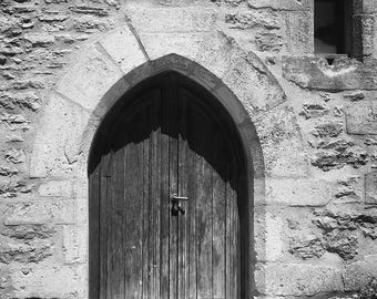 Medieval Stone Doorway – Black and White Architecture Print