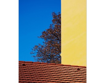 Minimalist Color Architecture Print – Blue and Yellow Wall Art