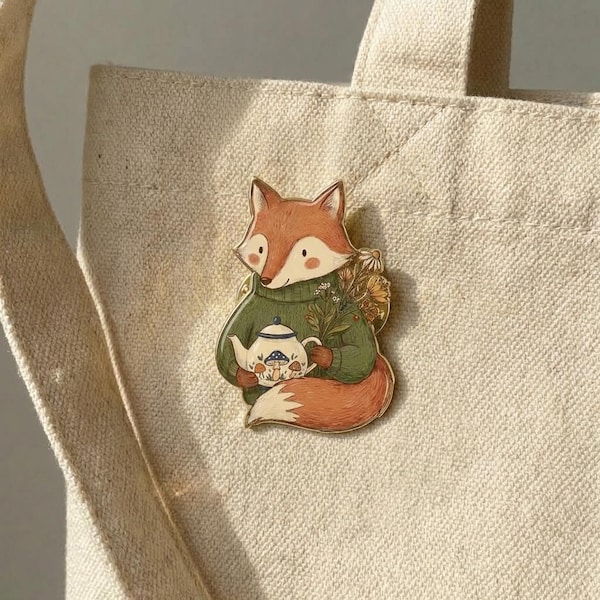 Teapot Fox Pin | Whimsical Forest Animal Lapel Badge