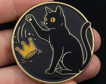 No Kings Pin, Fierce Black Cat Acrylic Pin, Anti-Establishment Gift for Feminist Cat Lovers