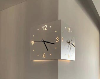 Bewegungs-Sensor-Ecken Wanduhr | Auto-Light LED-Uhr | Modernes Raumdekor | Nordisches Weiß