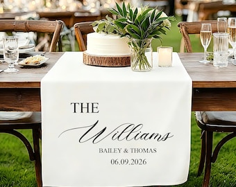 Personalized Wedding Table Runner, Custom Fabric Welcome Banner, Modern Outdoor Wedding Table, Name Ceremony Sign, Sweetheart Table Decor