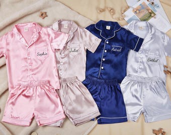 Kids Pyjama Set, Personalized Flower Girl Pajamas Set Gift, Custom Silk Satin Pajama, Child Pajamas, Kids Sleep Shirts, Back to School Gift