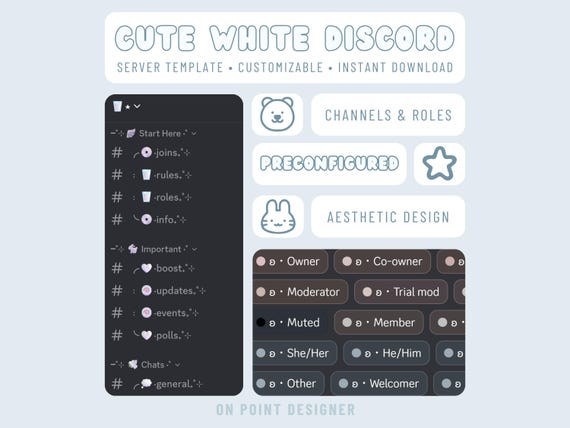 Cute White Discord Server Template, Aesthetic Streamer Community, Minimal Milky Soft Theme, Monochromatic, Preconfigured Kawaii Gaming, Art