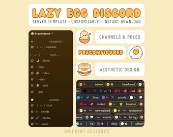 Lazy Egg Discord Server Template, Aesthetic Streamer Community, Tama Yellow Theme, Preconfigured Kawaii Gaming, Art, Twitch