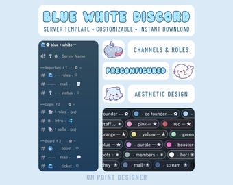 Blue White Discord Server Template, Aesthetic Streamer Community, Ocean Theme, Preconfigured Kawaii Gaming, Art