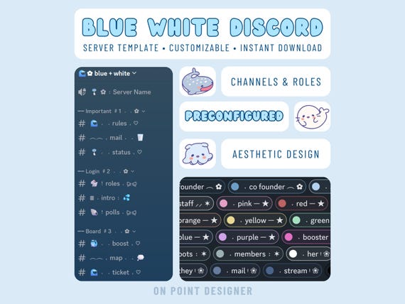 Blue White Discord Server Template, Aesthetic Streamer Community, Ocean Theme, Preconfigured Kawaii Gaming, Art
