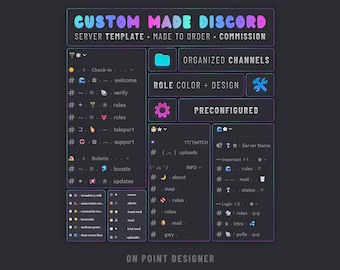 Diseño personalizado de servidor Discord a medida, plantilla estética por encargo para todas las comunidades, canales, roles y permisos preconfigurados.