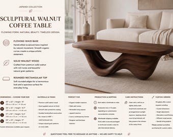 Bio Nussbaum Couchtisch | Skulpturale Wave Base Table | Handgefertigter Massivholz Couchtisch | Moderne Wabi Sabi Möbel
