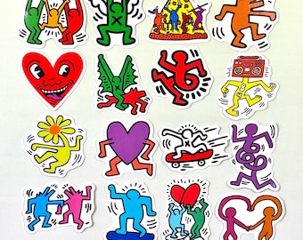 80s Pop Art Sticker Pack | Retro Line Art Vinyl Decals for Laptop Water Bottle Skateboard | Colorful Street Art Dancing Figures Sticker Set