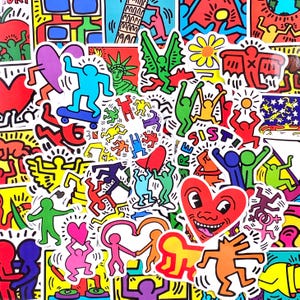 Paquete de 50 pegatinas de graffiti pop art / Calcomanías de vinilo retro de arte callejero para laptop, botella de agua, patineta / Juego de pegatinas coloridas de los años 80