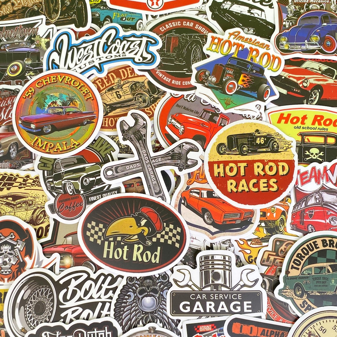 Hot Rod Car Sticker 200pcs Hot Rod Sticker Pack, Vintage Car Stickers, Retro Rockabilly ...
