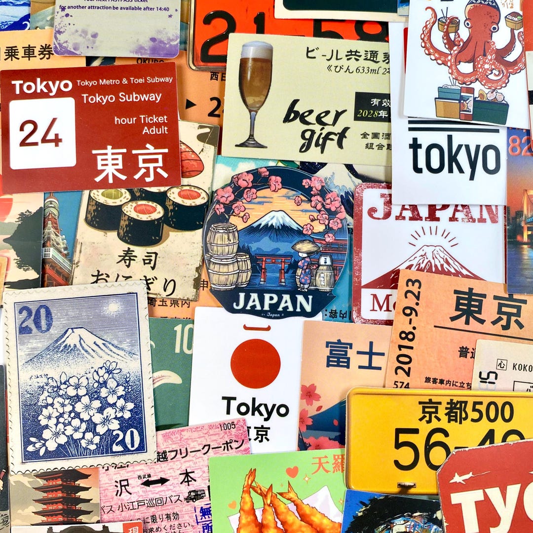 Japanese Tags Sticker 60 Pcs Vintage Japan Travel Stickers, Japanese Ephemera Sticker Pack ...