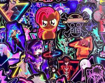 50 pcs Neon Anime Sticker | Glow Style Manga Stickers | Vinyl Decals for Laptop Phone Water Bottle Skateboard | Japanese Cartoon Sticker