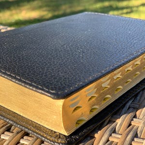 Handmade Leather Bible Cover (RU) – Black Italian Leather, Gilded Edges, Indexed, Russian Synodal Translation