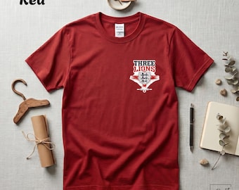 Camiseta de los Tres Leones, camiseta de fútbol de Inglaterra, camiseta de aficionado de Inglaterra, regalo para aficionados al fútbol, camiseta de los Tres Leones con bolsillo estampado
