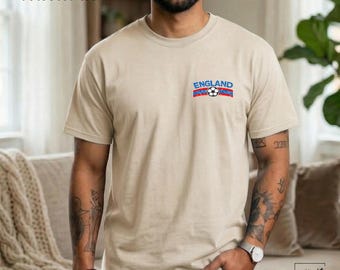 Camiseta de fútbol de Inglaterra con logo en el pecho izquierdo, estilo retro, de Inglaterra, con los Tres Leones, regalo para aficionados al fútbol, bolsillo con estampado de la Copa del Mundo.