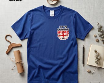 Camiseta It's Coming Home, pecho izquierdo, camiseta de fútbol de Inglaterra, camiseta de los Tres Leones, regalo para aficionados al fútbol, bolsillo estampado para seguidores de Inglaterra, Copa del Mundo