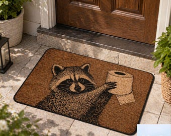 Trash Panda Doormat Funny Welcome Mat, Funny Raccoon Imitation Coconut Brown Mat, Raccoon Toilet Paper Mat, Welcome Mat Humor, Entry Rug