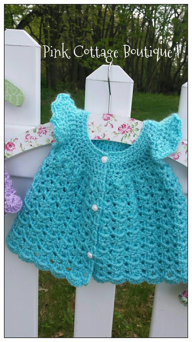 blue 0-3mo Flutter sleeve crochet dress baby girl